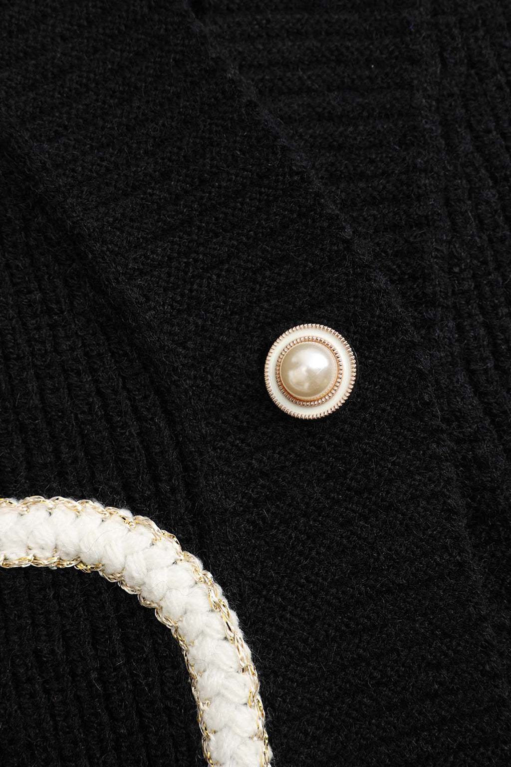 Knitted Cardigan with Denim Patch Pockets – Black