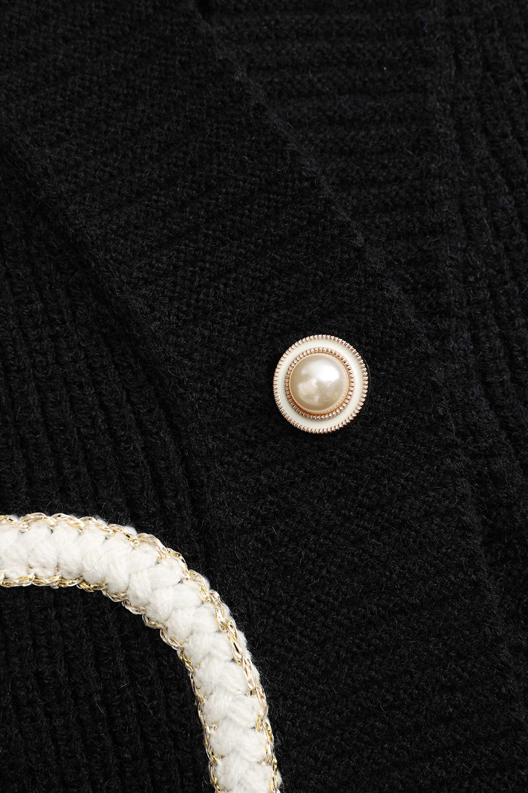 Knitted Cardigan with Denim Patch Pockets – Black
