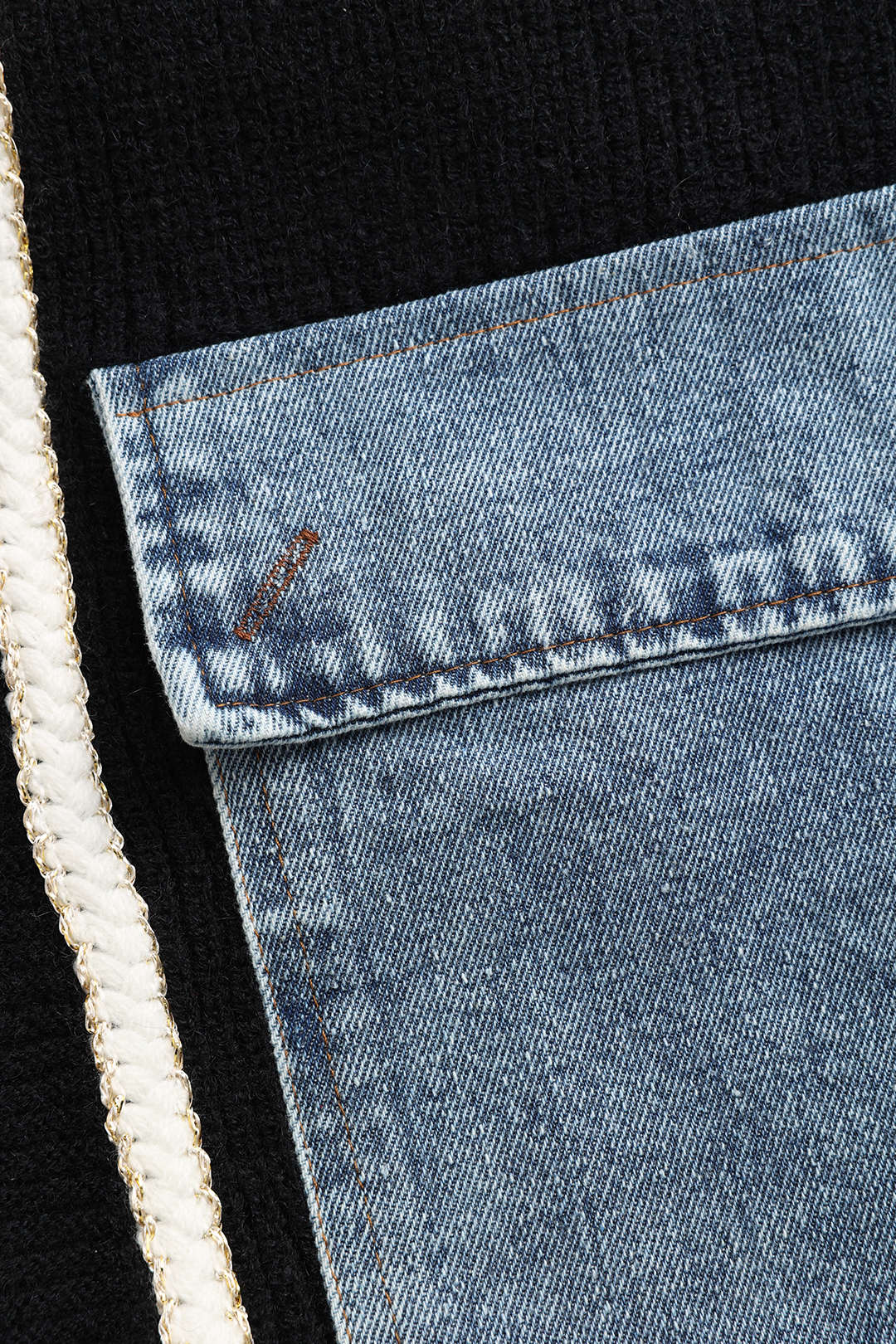 Knitted Cardigan with Denim Patch Pockets – Black