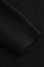 Knitted Cardigan with Denim Patch Pockets – Black