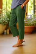 Cropped Linen Summer Trousers with Pockets