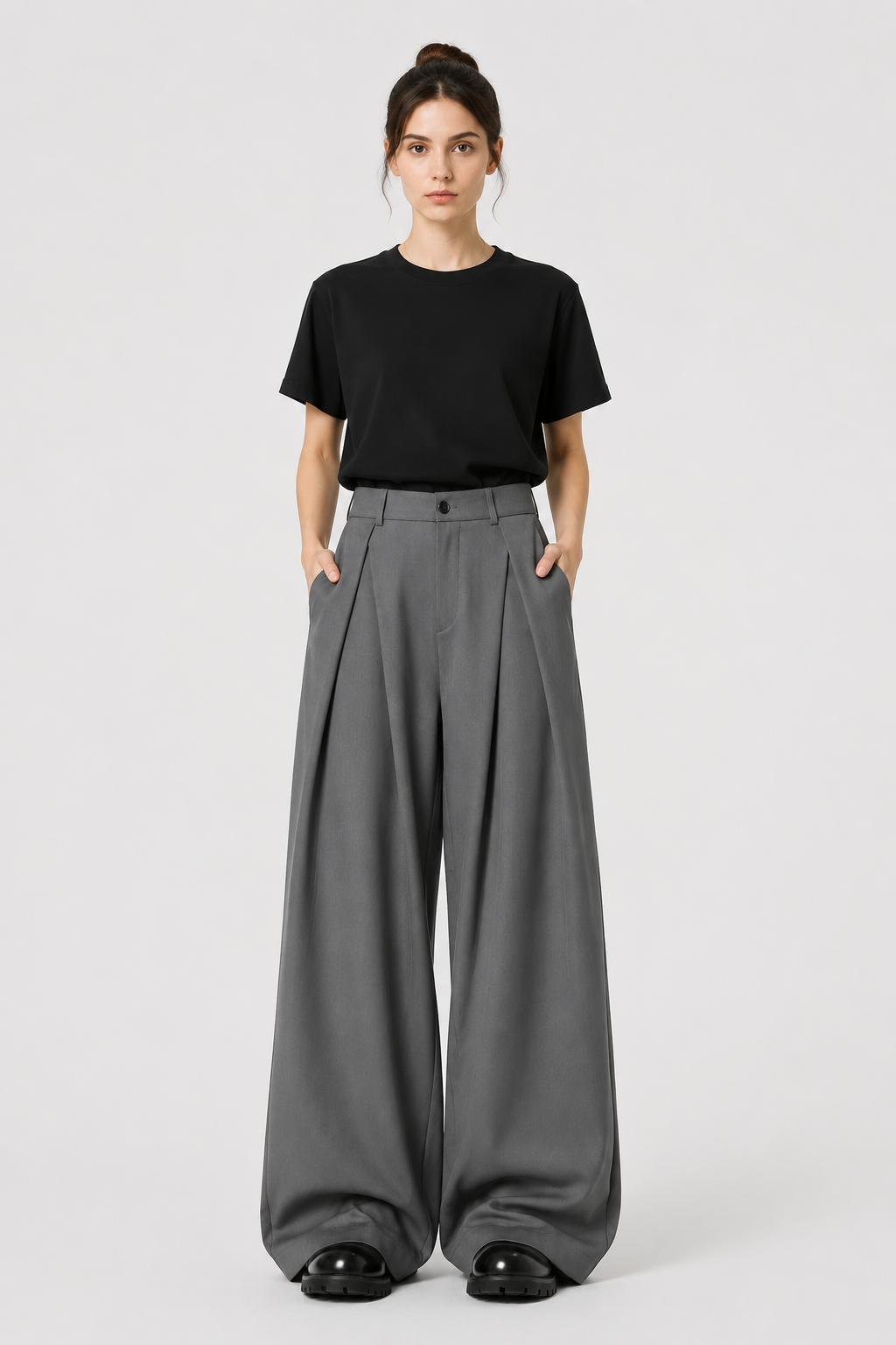 Pleated Barrel-Leg Trousers – High Waist Tailored