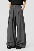 Pleated Barrel-Leg Trousers – High Waist Tailored