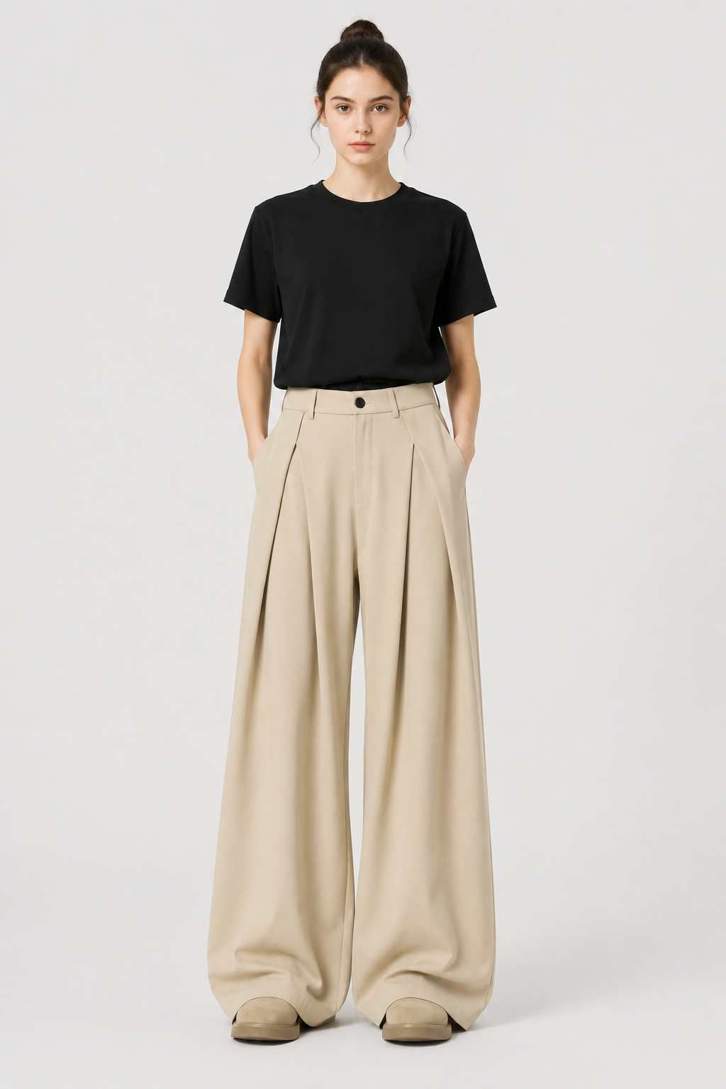 Pleated Barrel-Leg Trousers – High Waist Tailored
