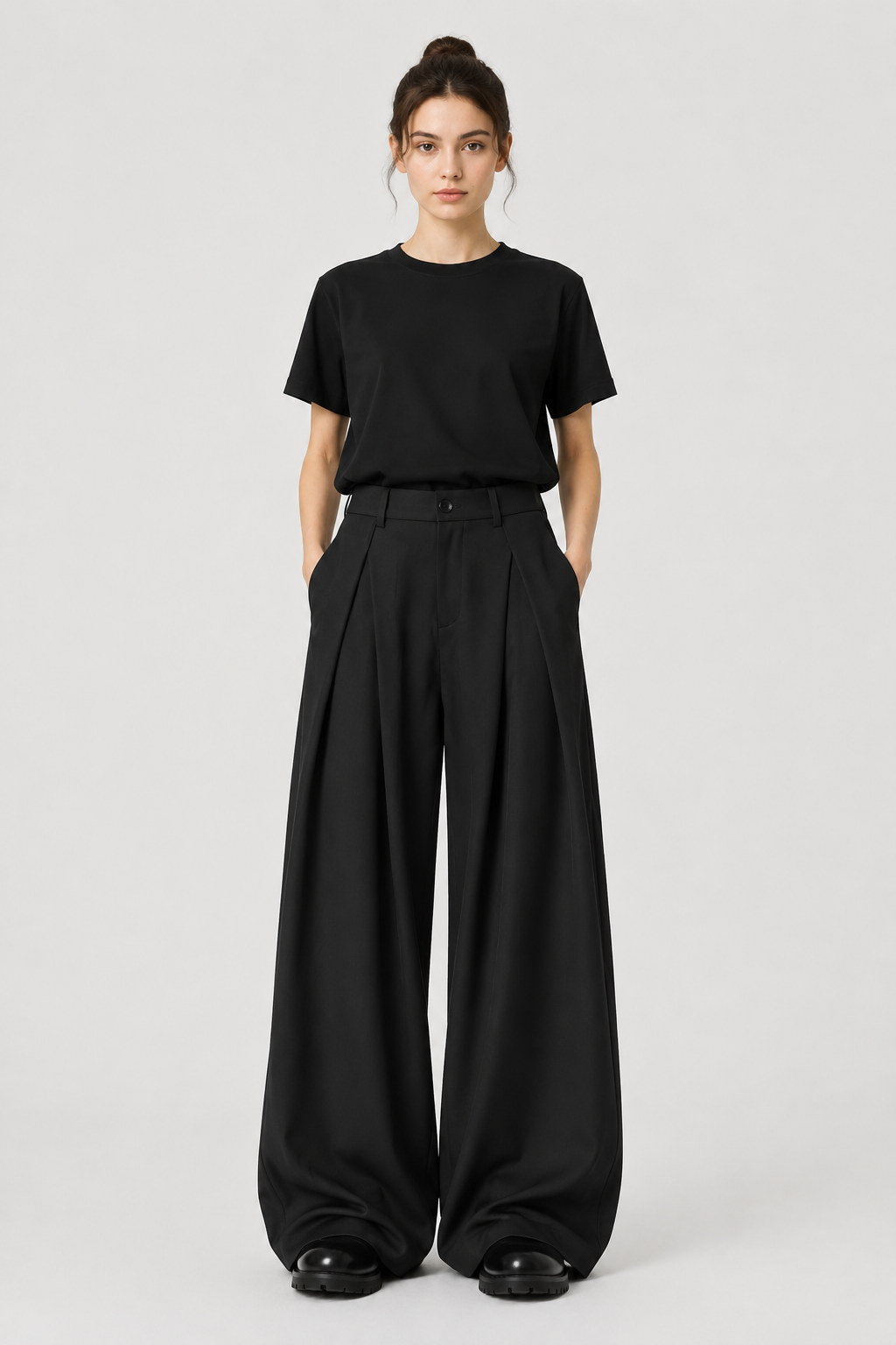 Pleated Barrel-Leg Trousers – High Waist Tailored
