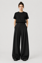 Pleated Barrel-Leg Trousers – High Waist Tailored