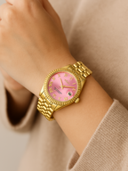 Women's Gold Crystal Watch – Zirconia Quartz Watch in Gold & Pink