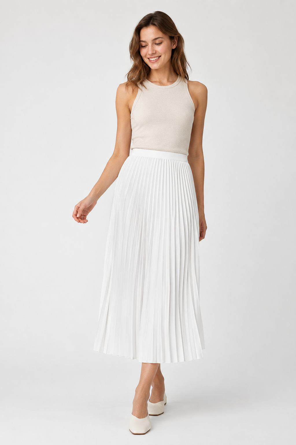 Accordion Pleated Midi Skirt – High Waist A-Line