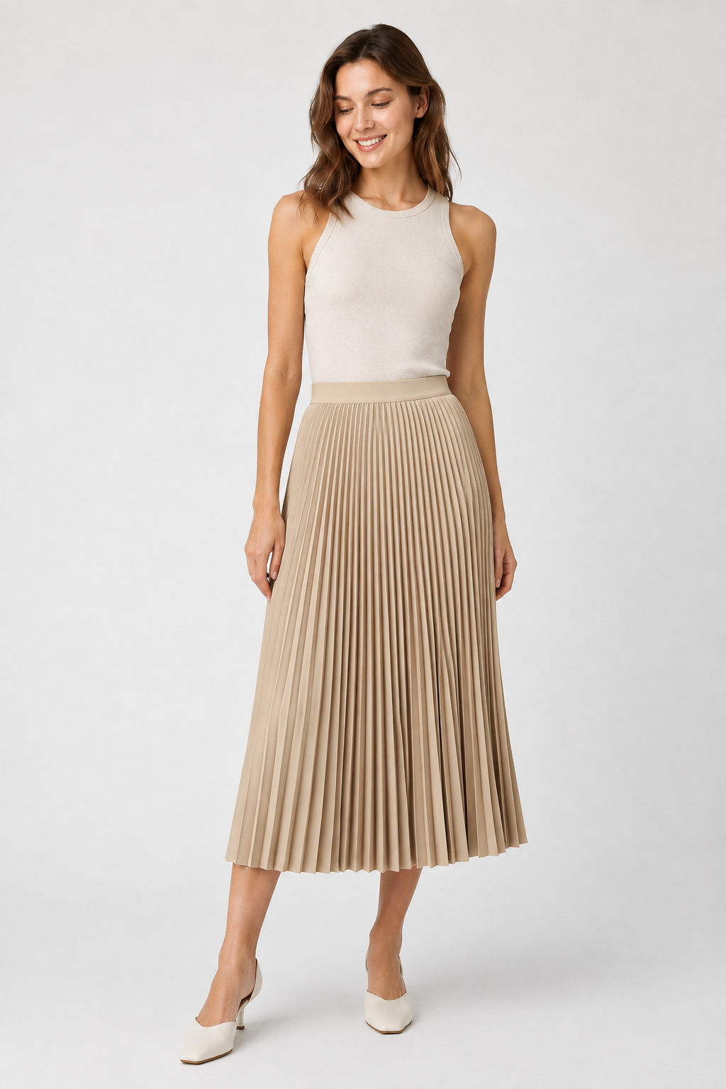 Accordion Pleated Midi Skirt – High Waist A-Line