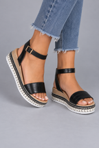 Croc-Embossed Platform Wedge Sandals with Ankle Strap