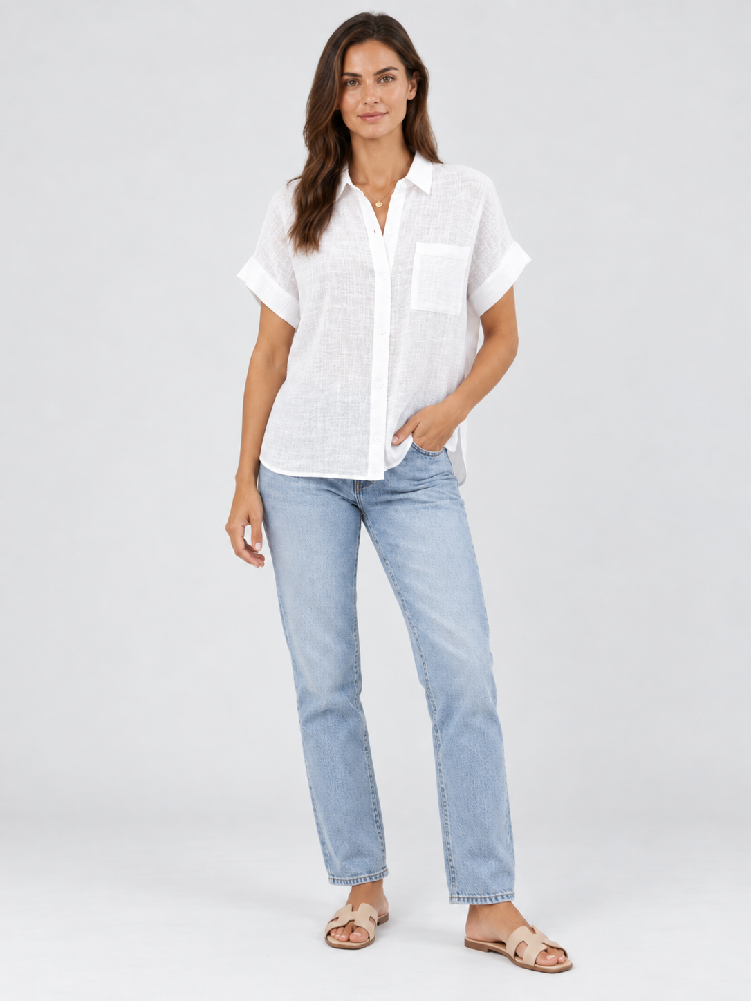 Cotton-Linen Button-Up Blouse – Short Sleeve Prints