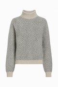 Women's Textured Herringbone Sweater with Ribbed Mock Neck
