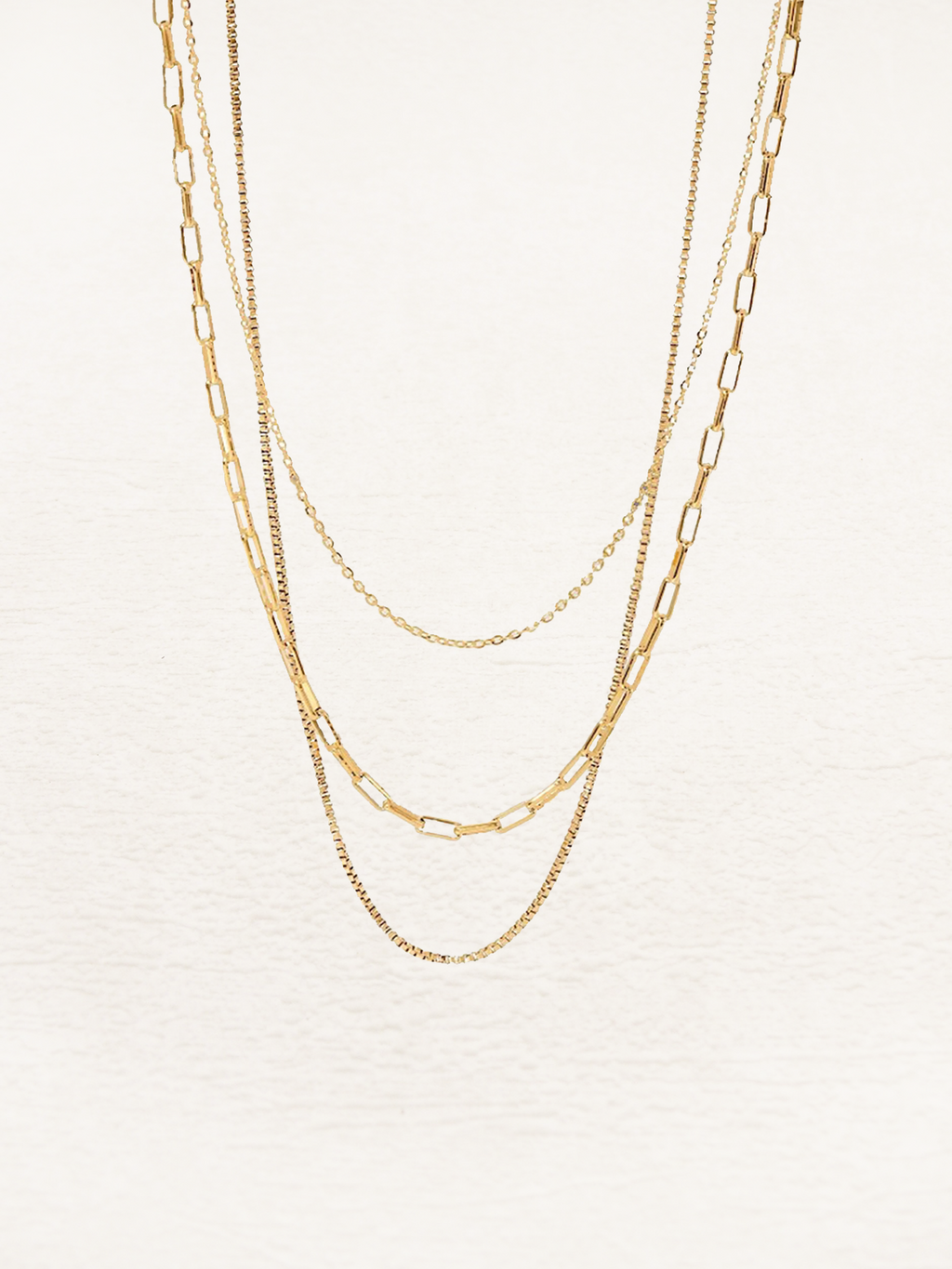 Gold Triple Layer Necklace – 3-Strand Layered Chain Necklace