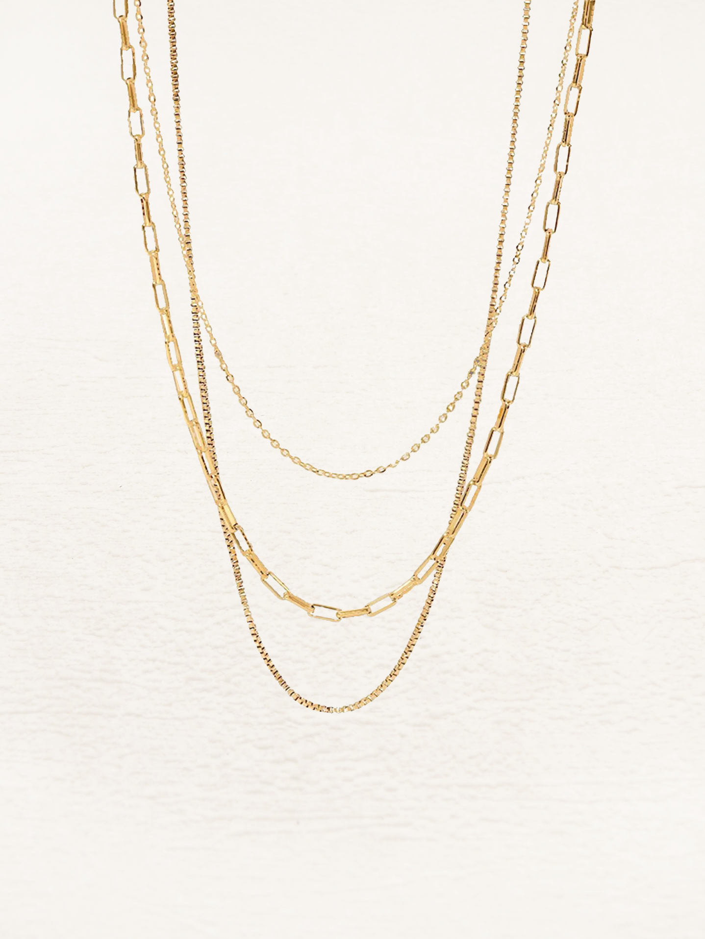 Gold Triple Layer Necklace – 3-Strand Layered Chain Necklace