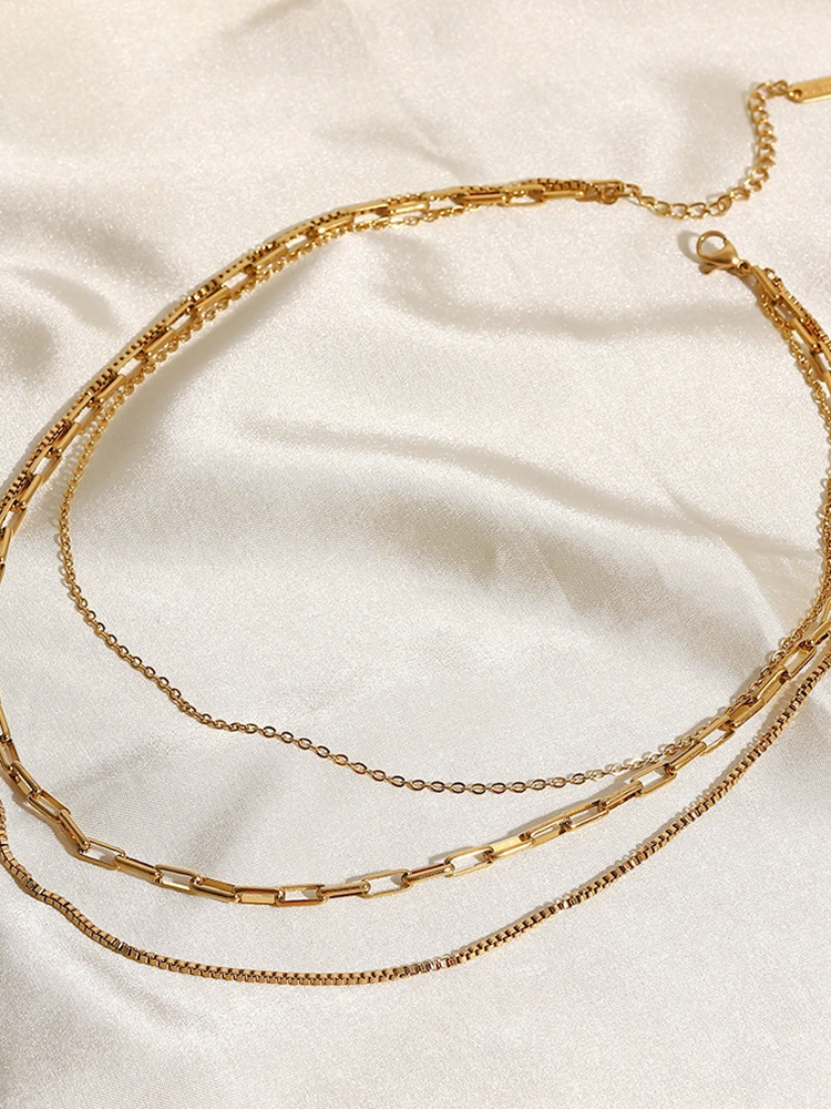 Gold Triple Layer Necklace – 3-Strand Layered Chain Necklace