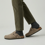 Suede-Look Clogs with Adjustable Buckle