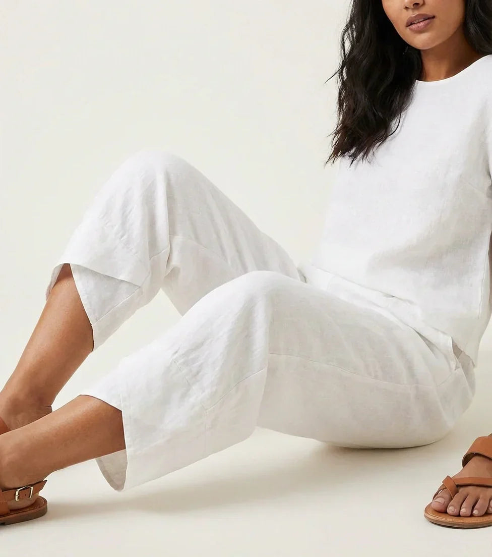Khaki Barrel Leg Trousers – Women's Relaxed Cropped Linen-Blend Trousers