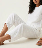 Khaki Barrel Leg Trousers – Women's Relaxed Cropped Linen-Blend Trousers