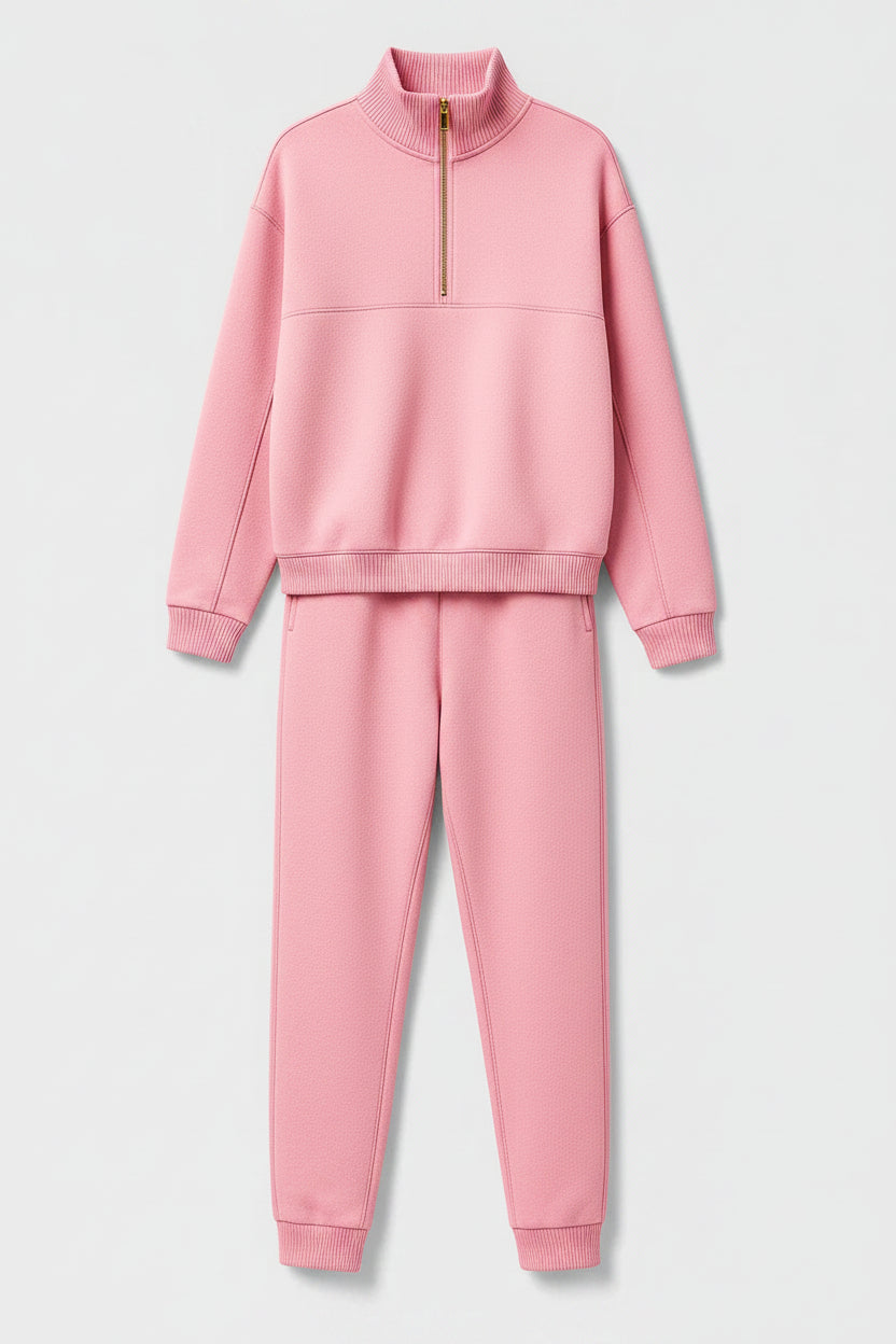 Women's Cotton Lounge Set – Half-Zip Sweatshirt and Jogger Trousers