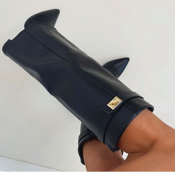 Knee High Boots with Pointed Toe & Straight Shaft – Suede & Leather