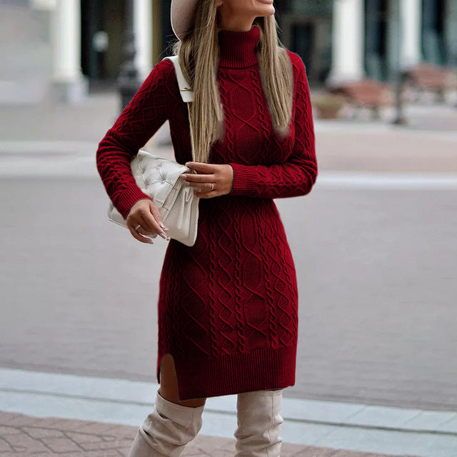 Women's Cable-Knit Turtleneck Sweater Dress
