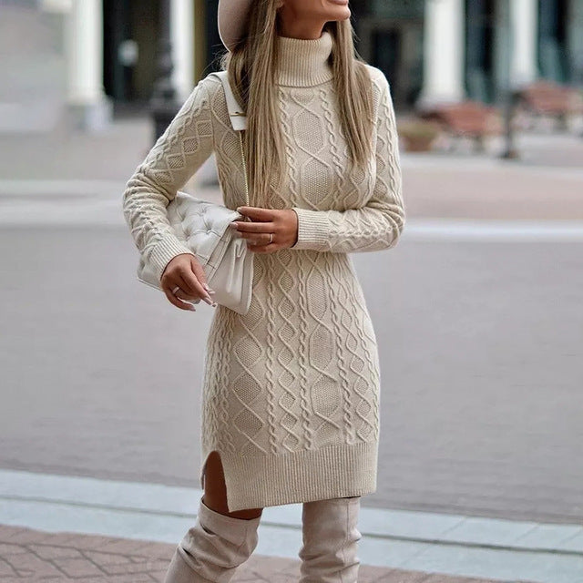 Women's Cable-Knit Turtleneck Sweater Dress