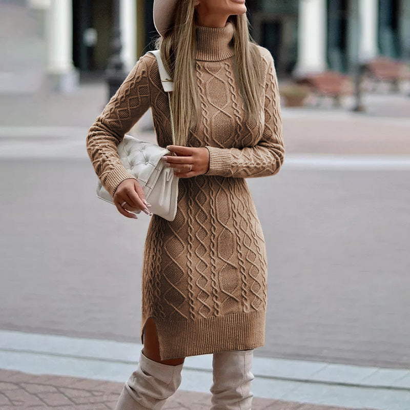 Women's Cable-Knit Turtleneck Sweater Dress