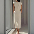 Women's Structured Midi Dress Side Button Detail Split Hem | Meave & Ivy
