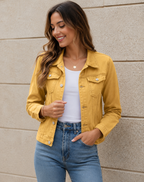 Cropped Denim Jacket with Buttons & Chest Pockets – 7 Colours