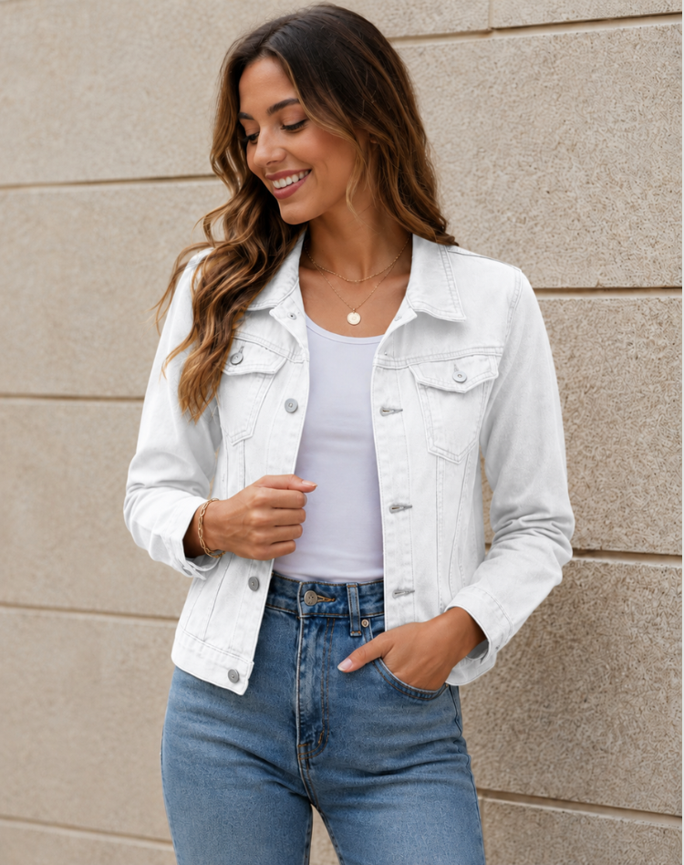 Cropped Denim Jacket with Buttons & Chest Pockets – 7 Colours