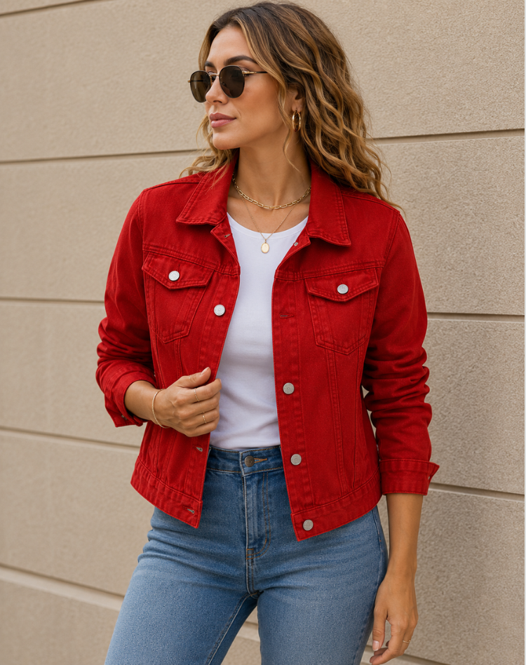 Cropped Denim Jacket with Buttons & Chest Pockets – 7 Colours