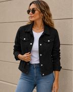 Cropped Denim Jacket with Buttons & Chest Pockets – 7 Colours