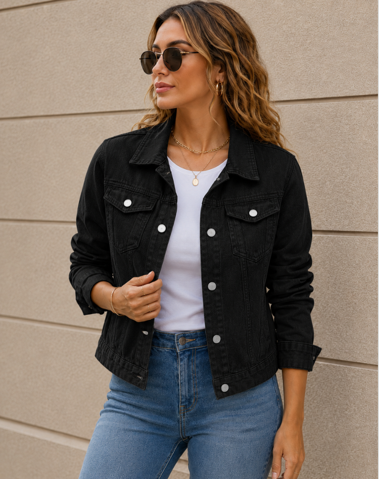 Cropped Denim Jacket with Buttons & Chest Pockets – 7 Colours