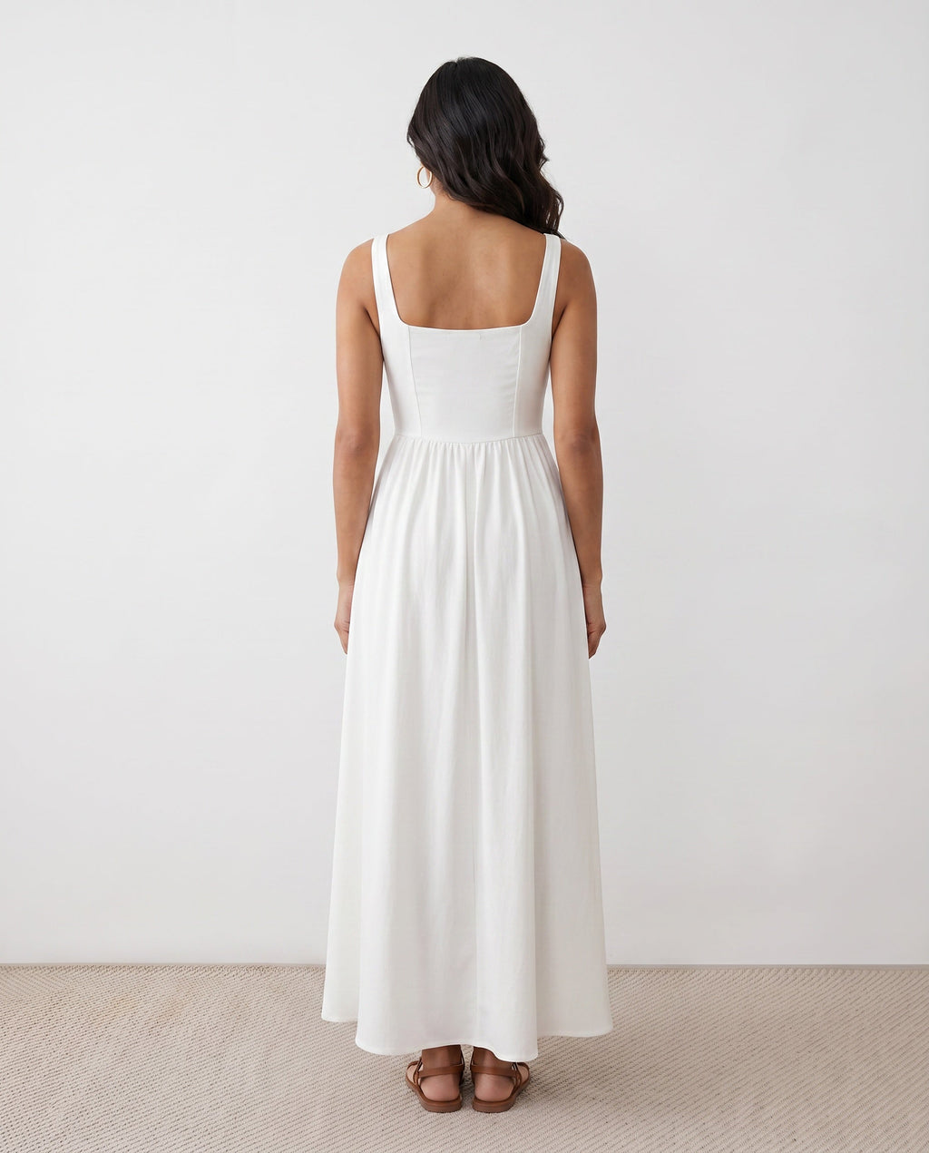 Basque Waist A-Line Maxi Dress