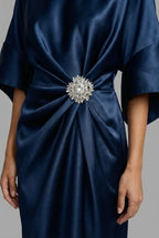 Satin Batwing Jewel Midi Dress - Elegant Wedding Guest Dress | Meave & Ivy