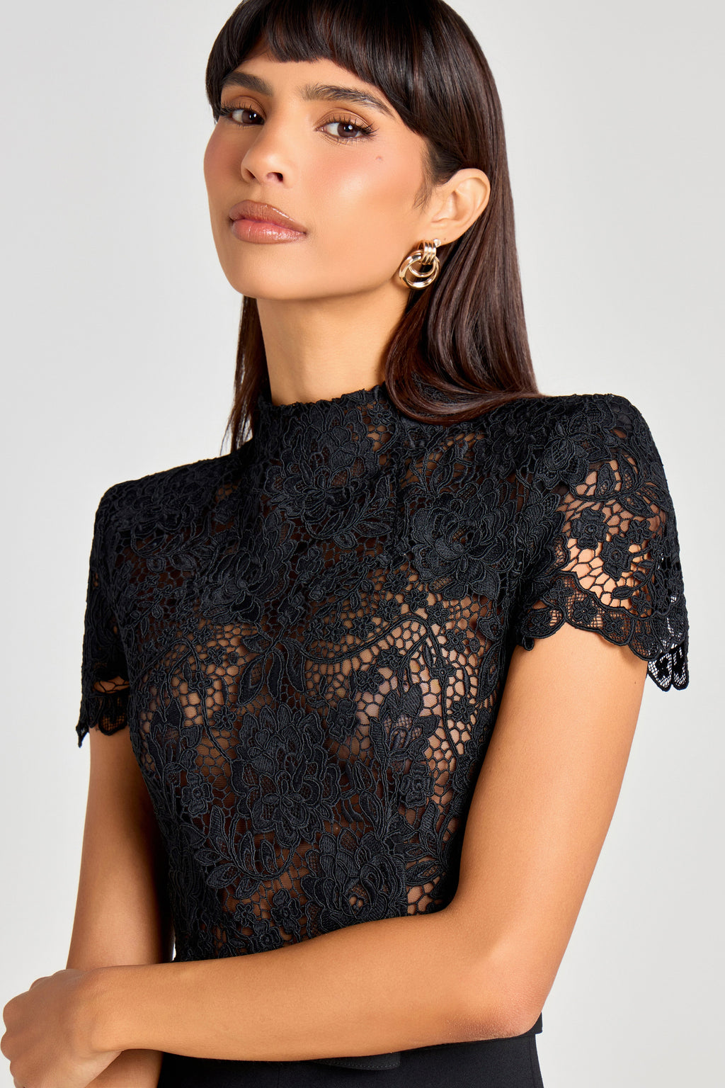 Lace Bodice Jumpsuit with Flared Trousers - Black