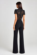Lace Bodice Jumpsuit with Flared Trousers - Black