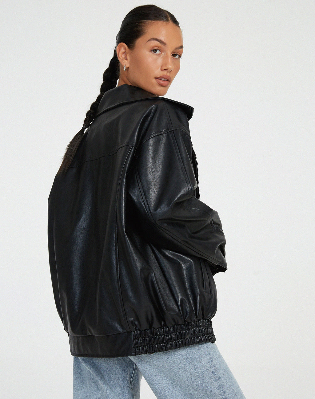 Oversized Leather Look Bomber Jacket – Smooth Luxe Finish