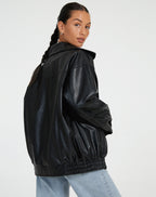 Oversized Leather Look Bomber Jacket – Smooth Luxe Finish