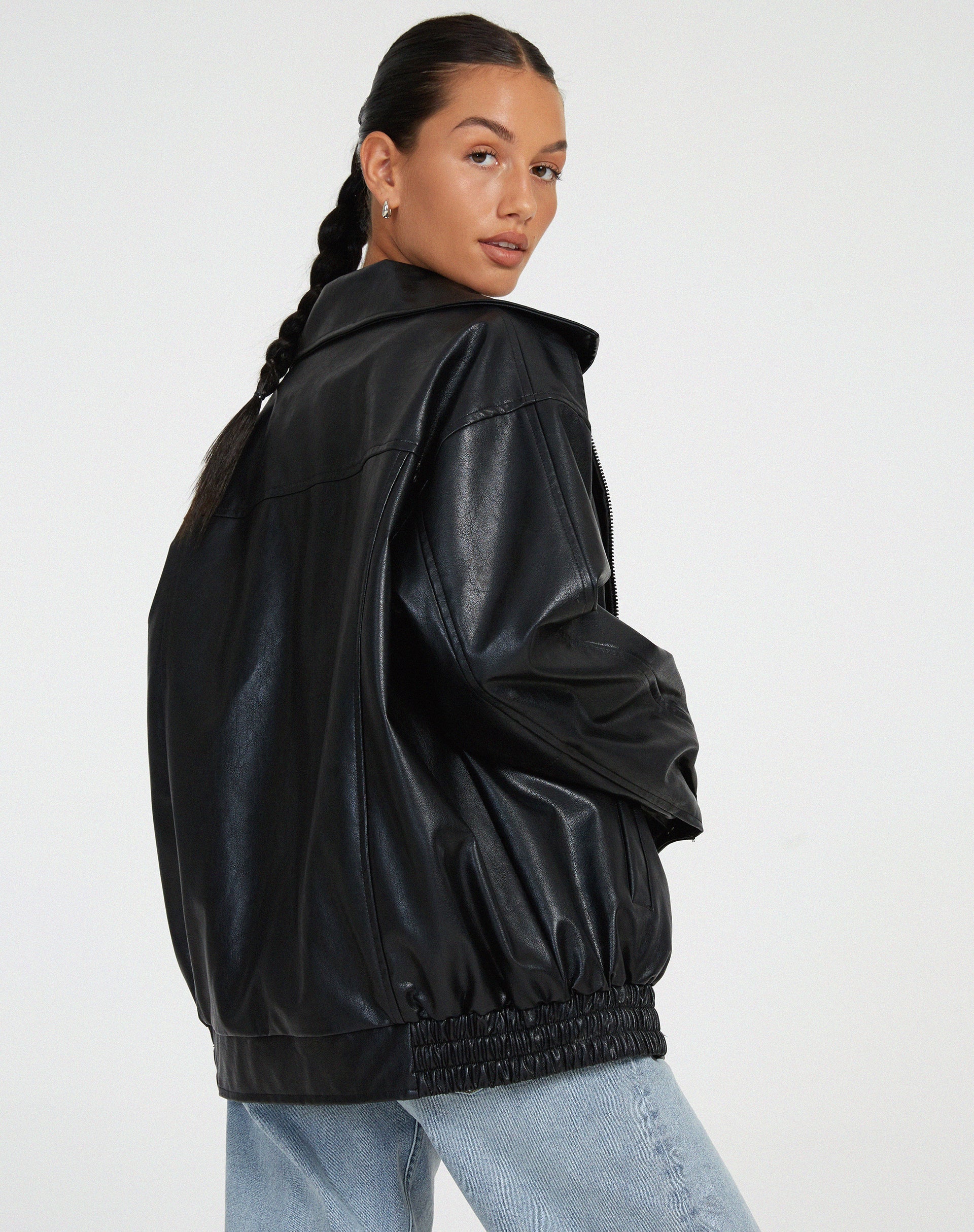 Oversized Leather Look Bomber Jacket – Smooth Luxe Finish