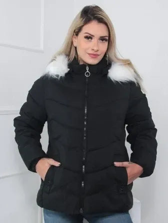 Padded Winter Coat with Faux Fur Hood – Sizes to 6XL
