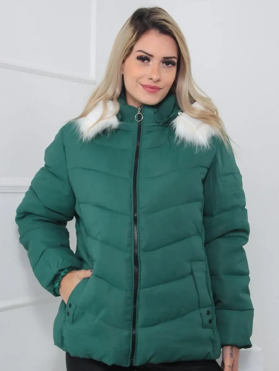 Padded Winter Coat with Faux Fur Hood – Sizes to 6XL