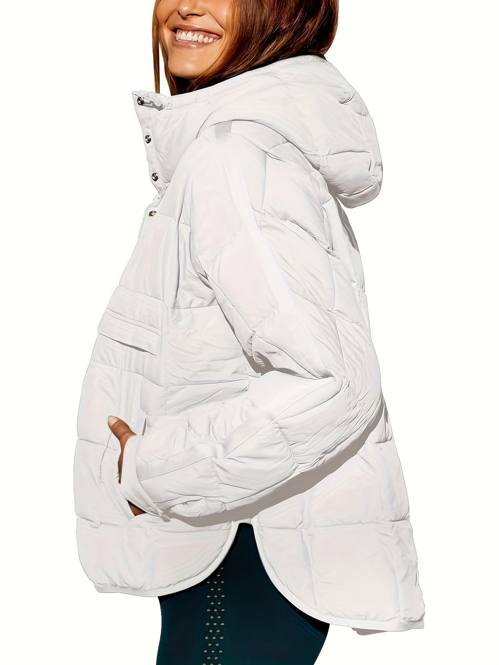 Hooded Padded Jacket with Half-Zip and Buttons