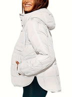 Hooded Padded Jacket with Half-Zip and Buttons