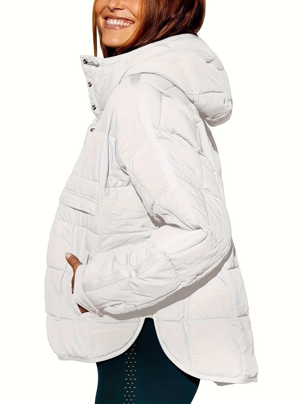 Hooded Padded Jacket with Half-Zip and Buttons