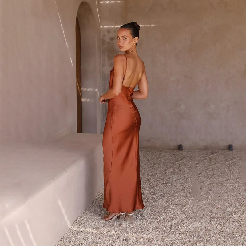 Satin-Touch Maxi Dress with Open Back