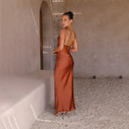 Satin-Touch Maxi Dress with Open Back