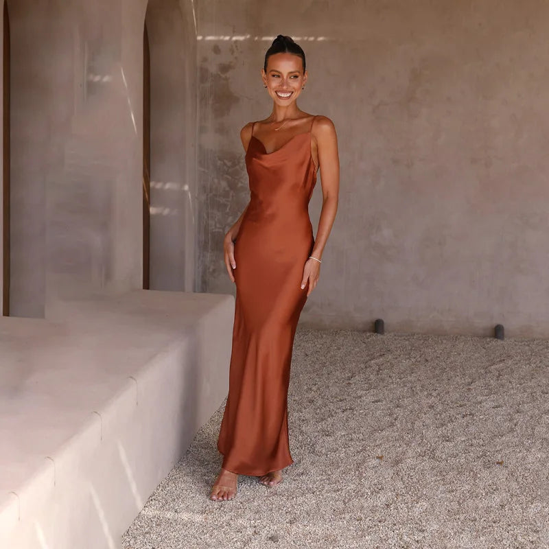 Satin-Touch Maxi Dress with Open Back