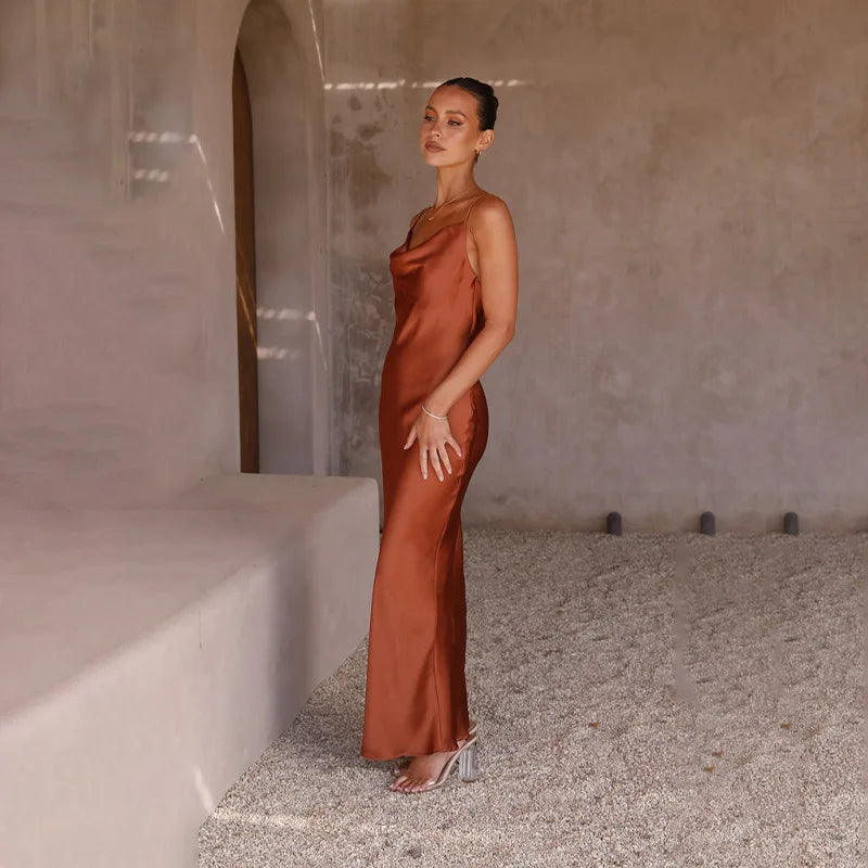 Satin-Touch Maxi Dress with Open Back
