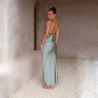 Satin-Touch Maxi Dress with Open Back